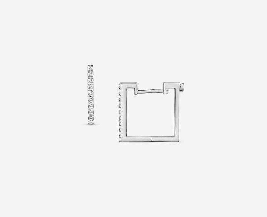 Earrings Roberto Coin | Roberto Coin Diamond Square Earrings In 18K White Gold