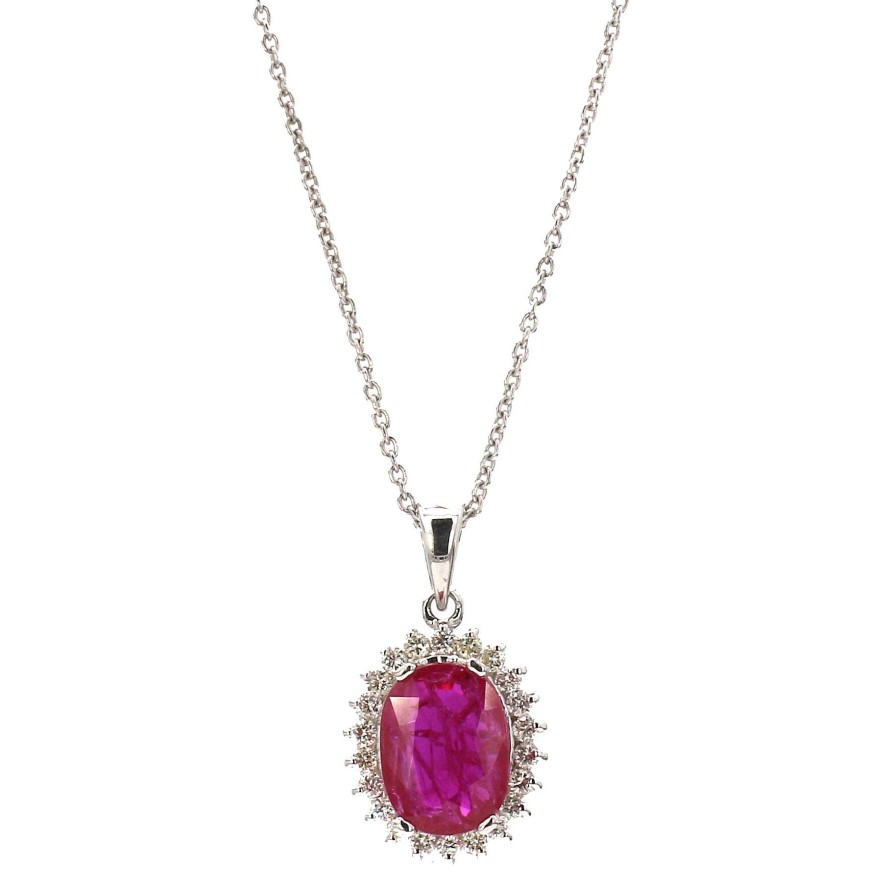 Necklaces & Pendants Bailey's Fine Jewelry | Oval Ruby Pendant With Diamond Halo Pendant Necklace