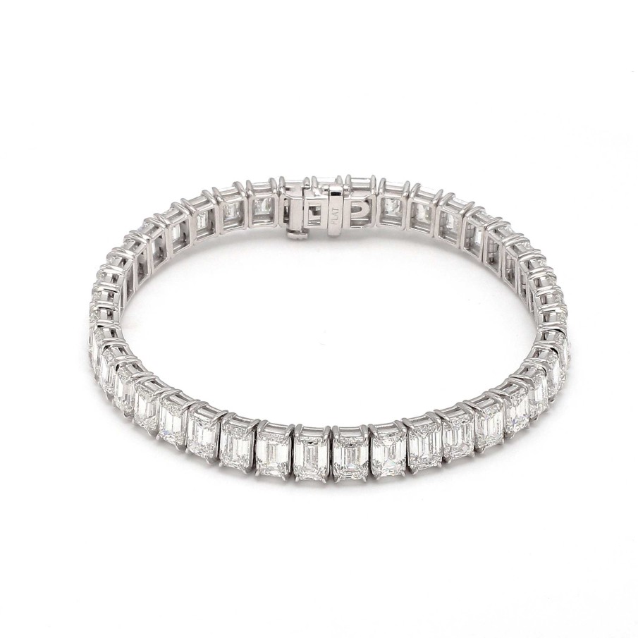 Bracelets & Bangles Bailey's Fine Jewelry | Emerald Cut Diamond Tennis Bracelet In 18K White Gold