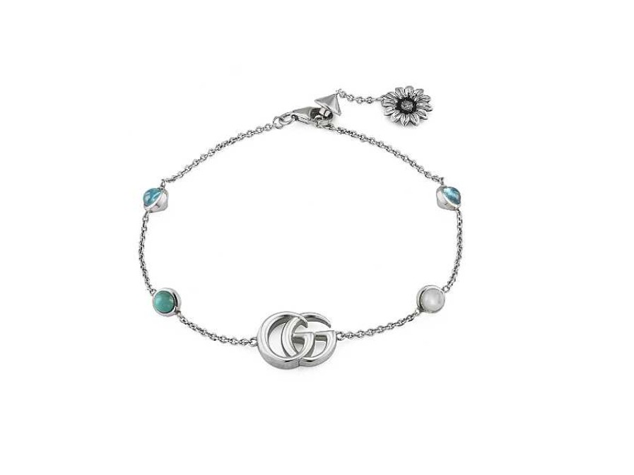 Bracelets & Bangles Gucci | Gucci Gg Marmount Stone Set Flower Silver Bracelet