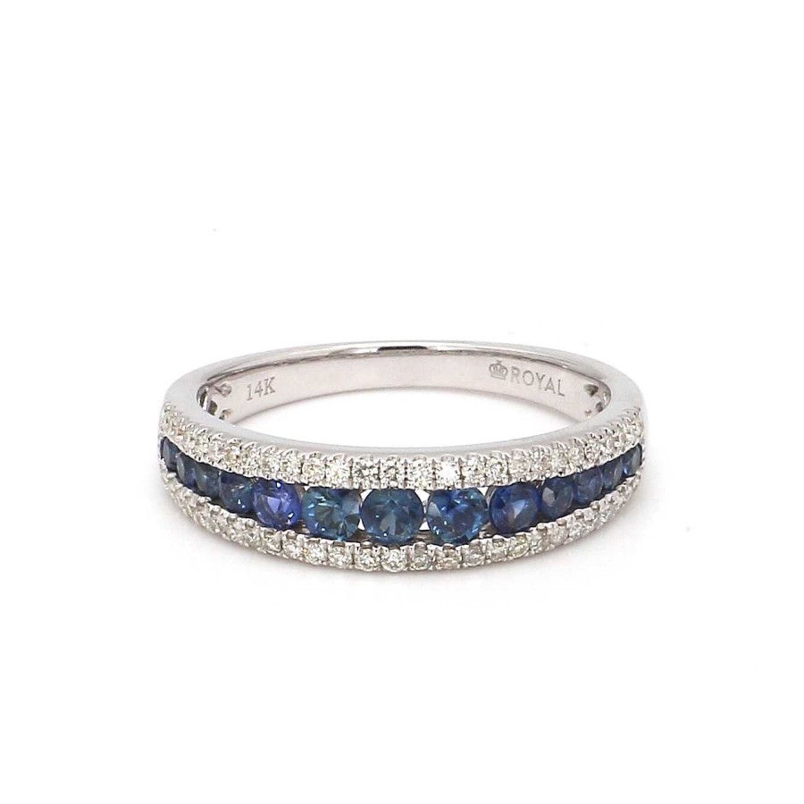 Fashion Rings Bailey's Fine Jewelry | Three Row Diamond And Sapphire Band Ring