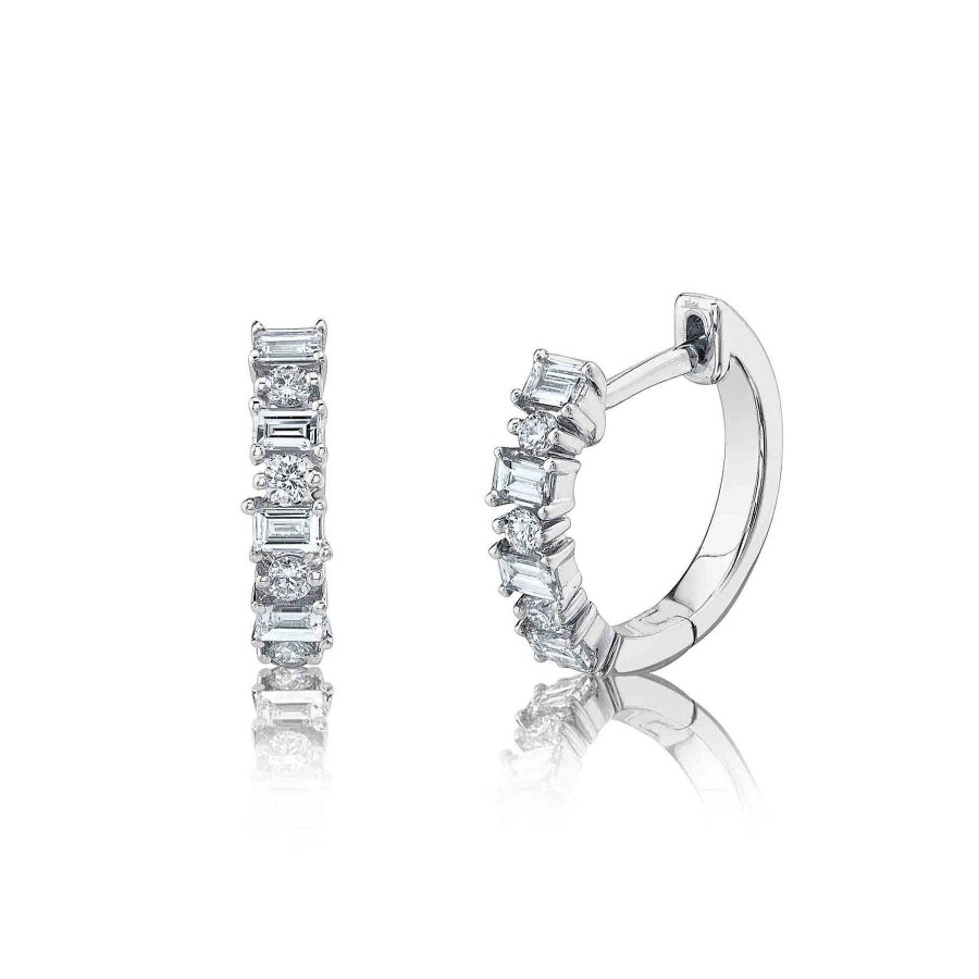 Earrings Bailey's Fine Jewelry | 0.42Ct Diamond Baguette Huggie Hoop Earrings