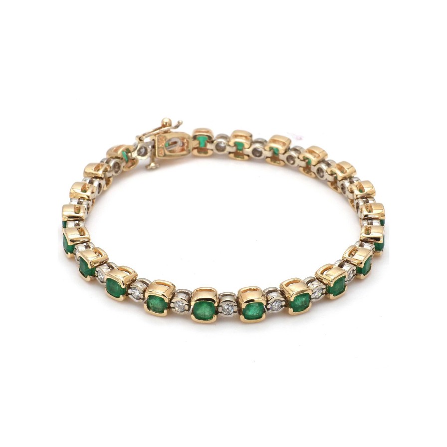 Bracelets & Bangles Bailey's Fine Jewelry | Alternating Emerald And Diamond Half Bezel Bracelet