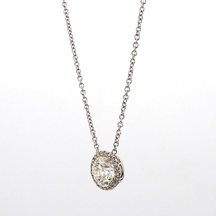 Necklaces & Pendants Bailey's Fine Jewelry | Round Diamond Halo Necklace In 18K White Gold