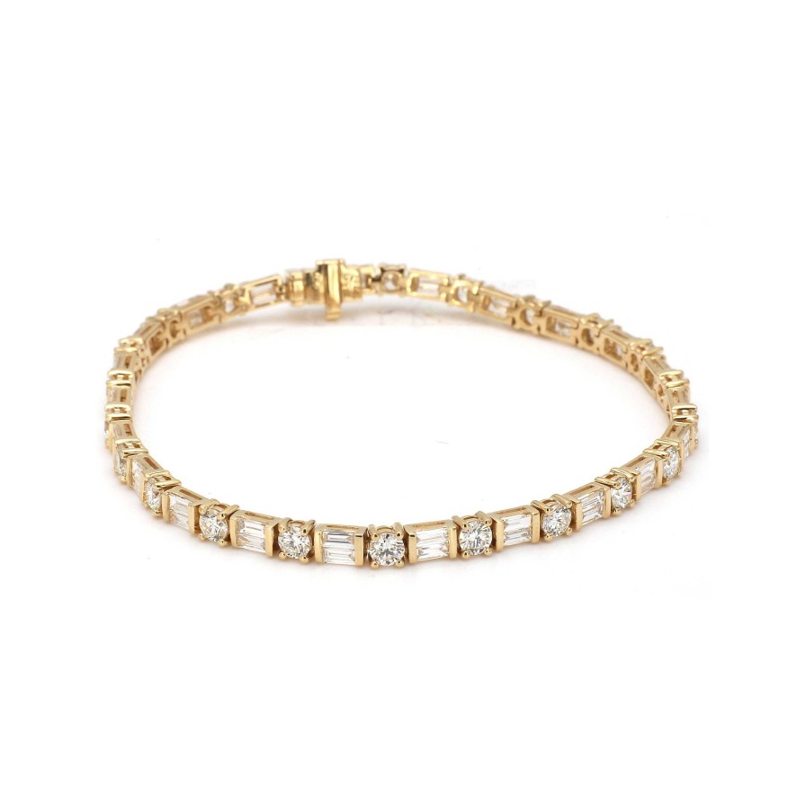 Bracelets & Bangles Bailey's Fine Jewelry | Baguette And Round Diamond Cut Line Bracelet In Yellow Gold