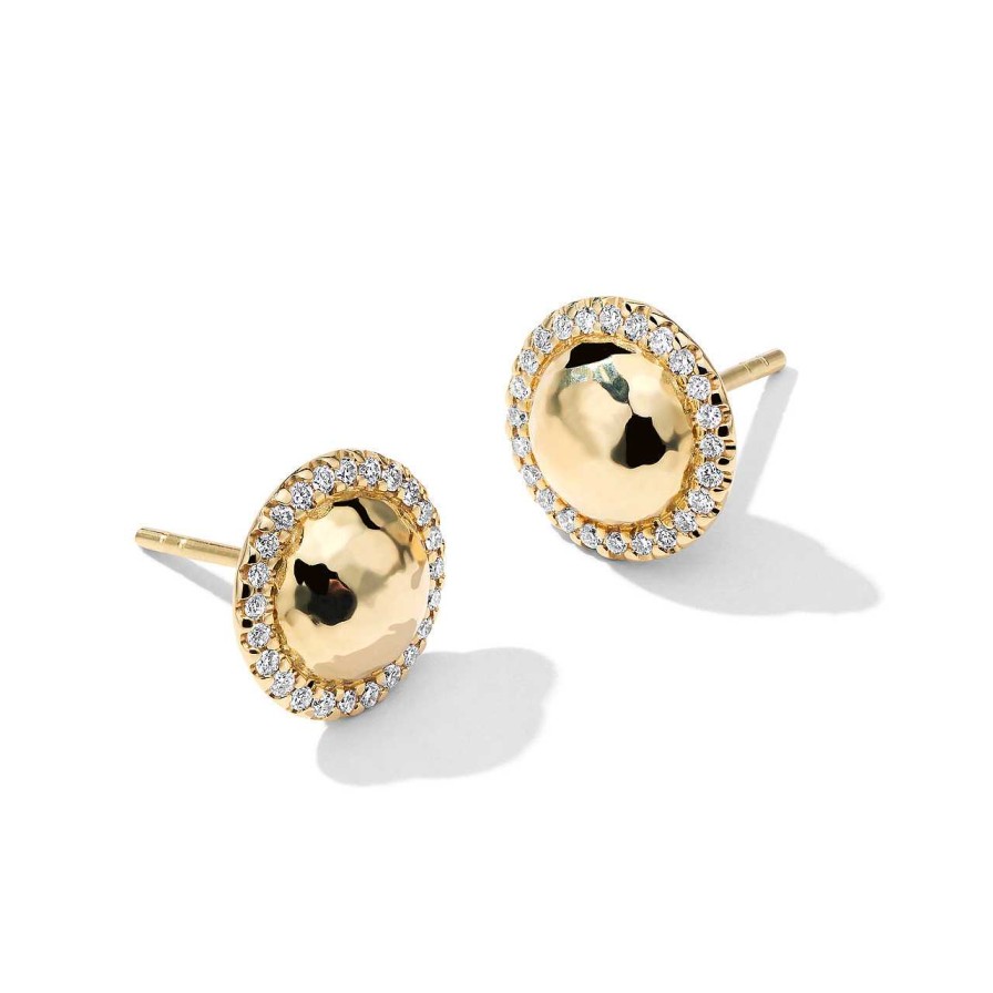 Earrings Ippolita | Ippolita Stardust Small Hammered Dome Earrings With Diamonds In 18K Gold