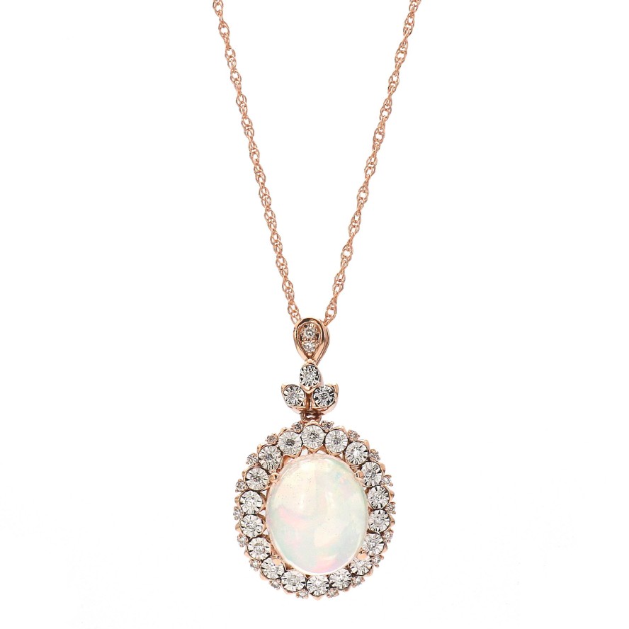 Necklaces & Pendants Bailey's Fine Jewelry | 3Ct Oval Opal With Diamond Halo Pendant Necklace