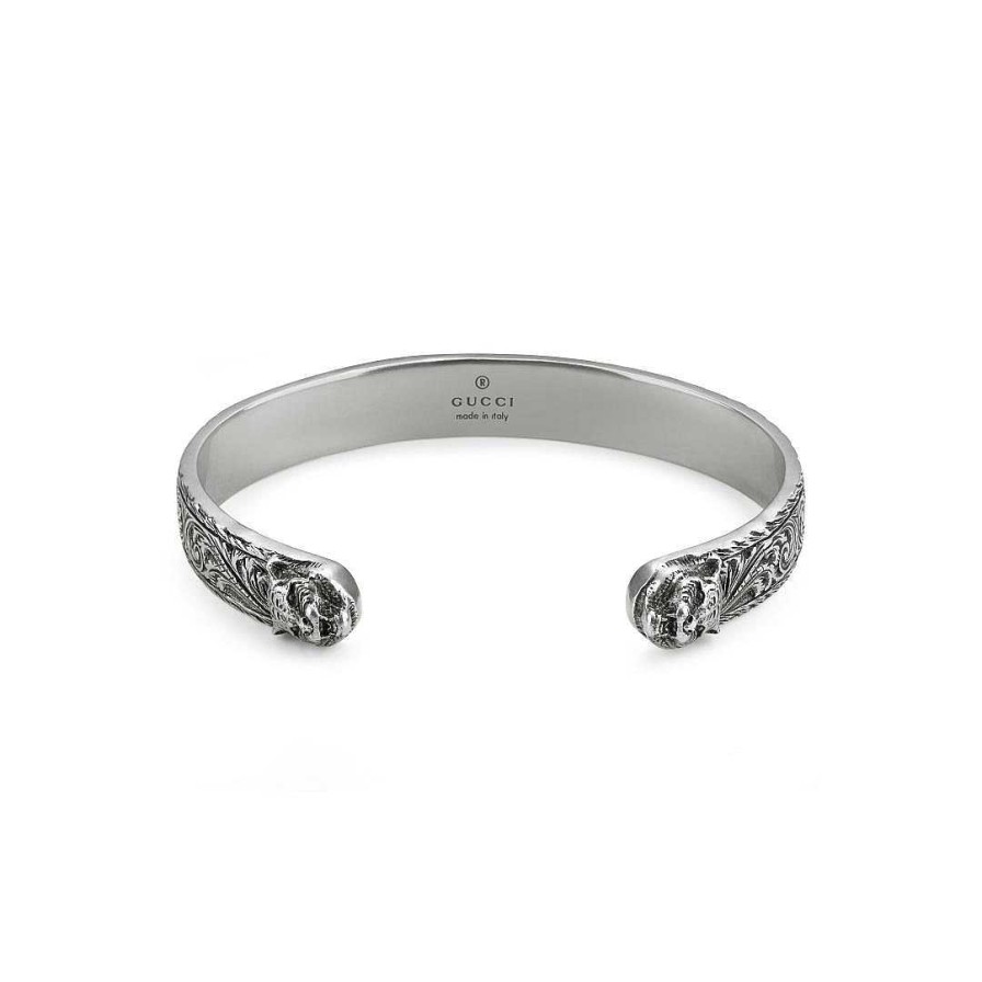 Bracelets & Bangles Gucci | Gucci Gatto Feline Head Silver Bracelet