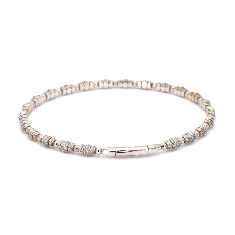 Bracelets & Bangles Bailey's Fine Jewelry | White Gold Diamond And Ball Thin Station Bangle