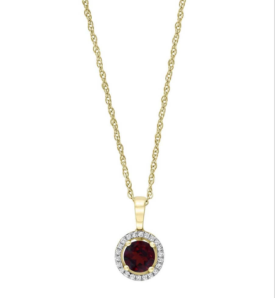 Necklaces & Pendants Bailey's Fine Jewelry | Garnet & Diamond Halo Pendant Necklace In 14K Yellow Gold