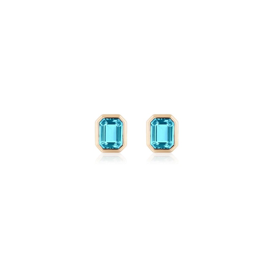 Earrings Goshwara | Blue Topaz Emerald Cut Bezel Set Stud Earrings