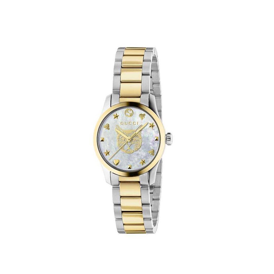 Watches Gucci | Gucci G-Timeless Iconic 27Mm White Feline Steel And Yellow Gold Pvd Watch