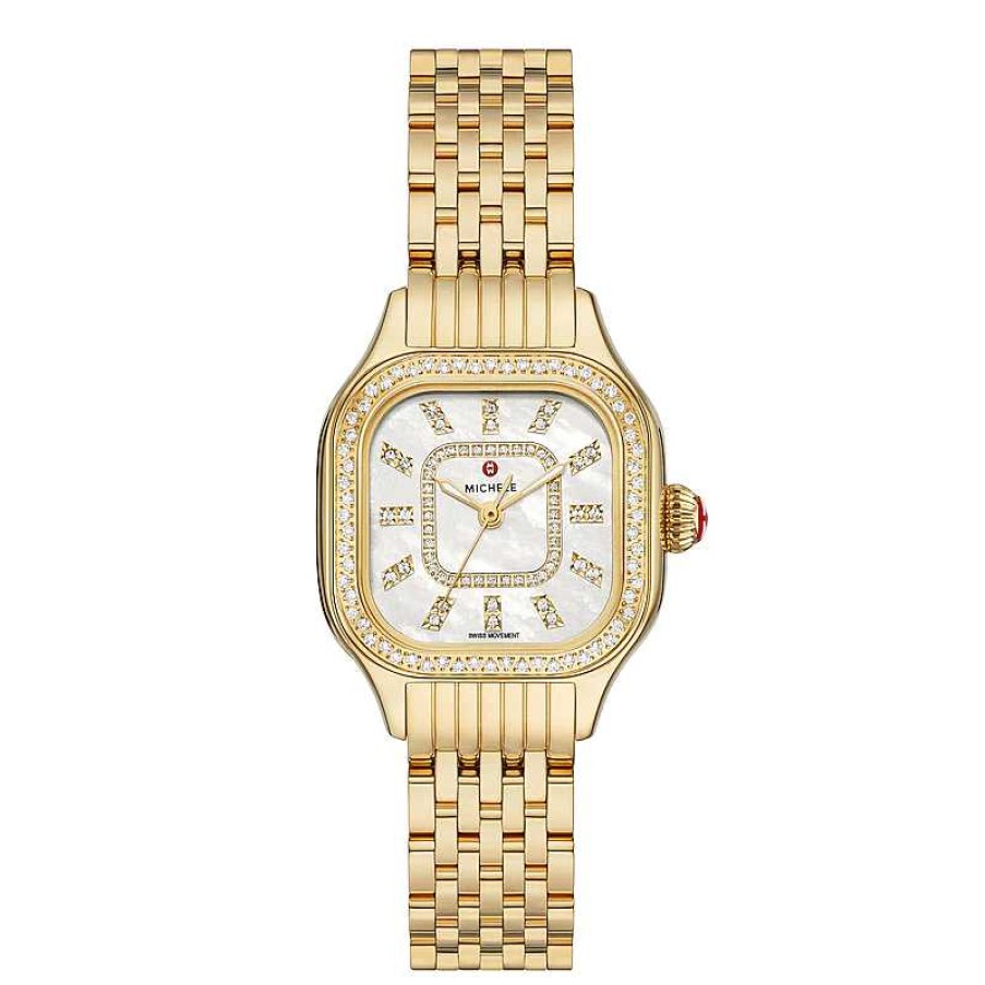 Watches Michele | Michele Meggie Diamond Mother Of Pearl Dial Gold-Tone Steel Women'S Watch