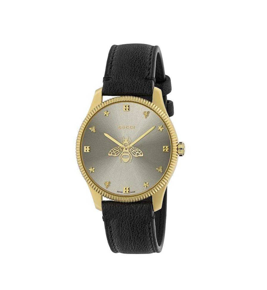 Watches Gucci | Gucci G-Timeless Slim 36Mm Yellow Gold Pvd Silver Bee Leather Watch