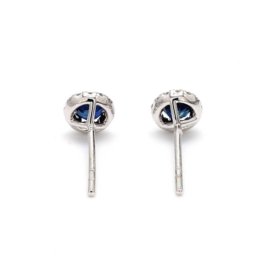 Earrings Bailey's Fine Jewelry | Blue Sapphire & Diamond Stud Earrings In 14K White Gold