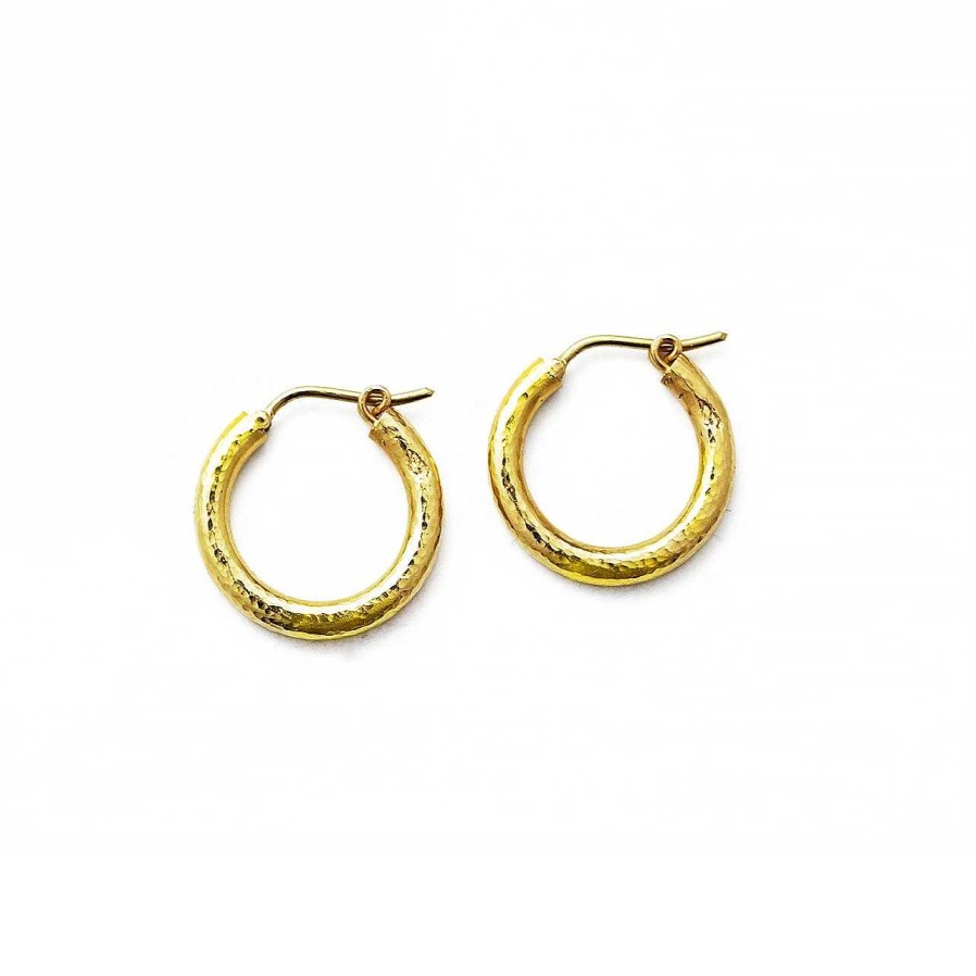 Earrings Elizabeth Locke | Elizabeth Locke Small Hammered Hoop Earrings In 19Kt Yellow Gold