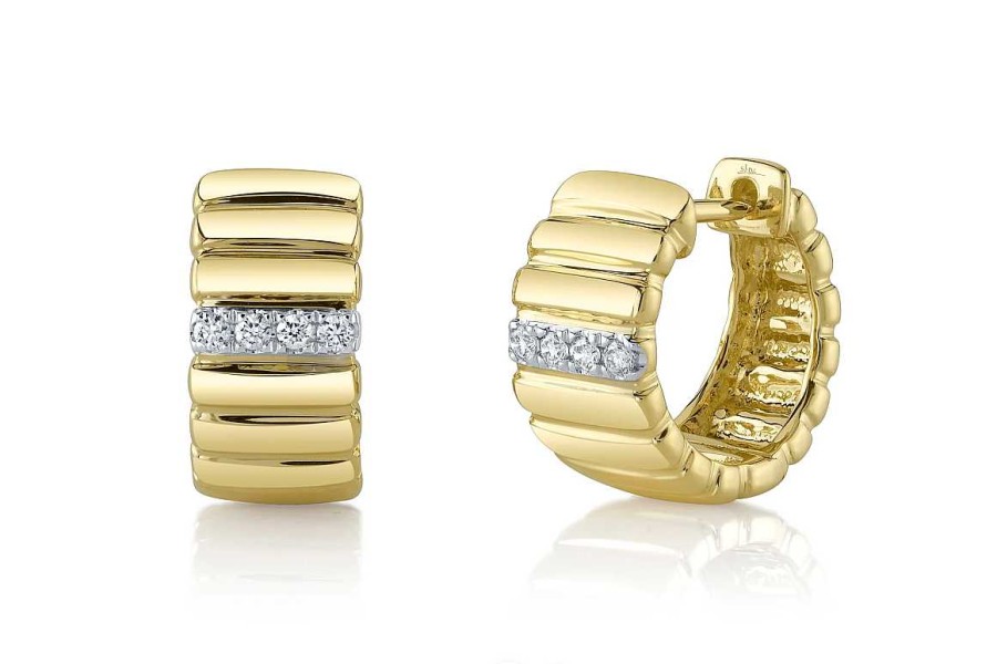 Earrings Bailey's | 14Kt Gold Ribbed Diamond Huggie Hoop Earring