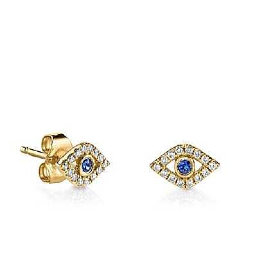 Earrings Sydney Evan | Sydney Evan Large Pave Evil Eye Studs