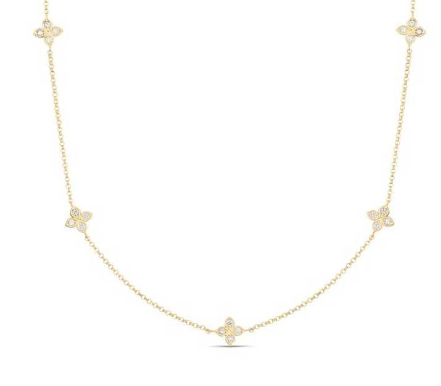 Necklaces & Pendants Roberto Coin | Roberto Coin 18K Yellow Gold Love By The Inch 5 Station Flower Necklace