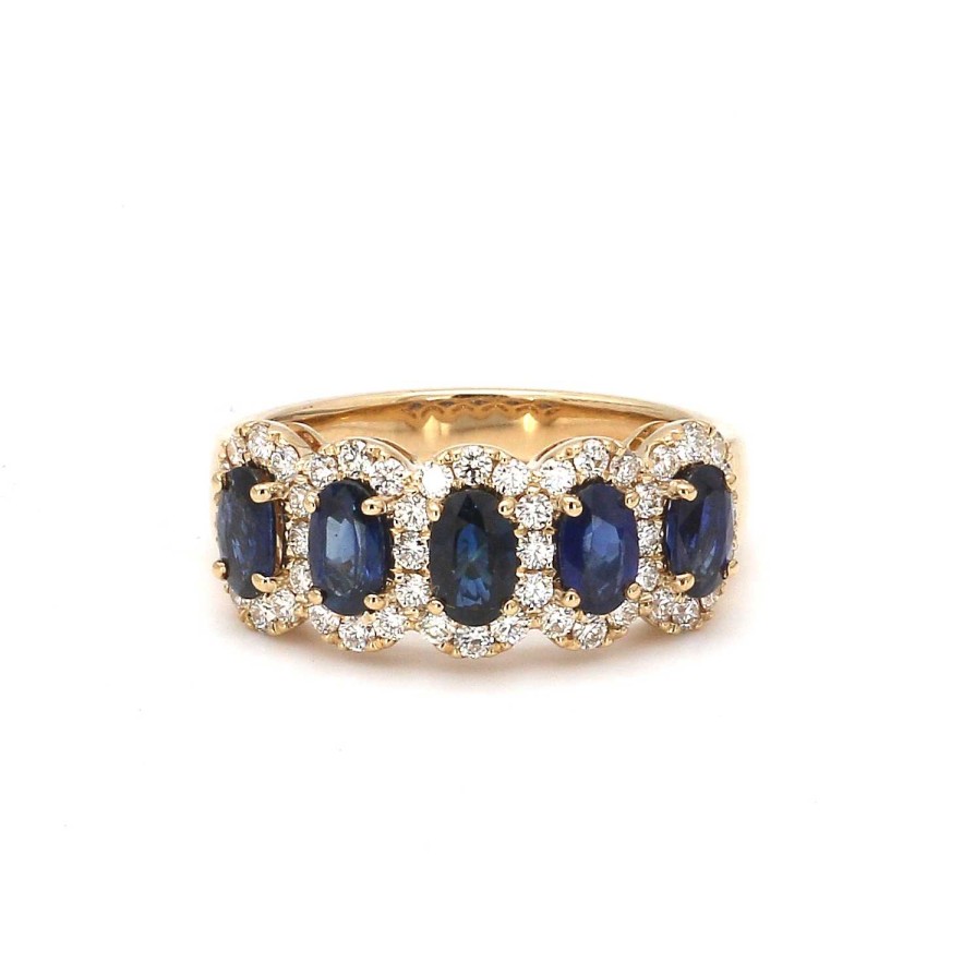 Fashion Rings Bailey's Fine Jewelry | Five Stone Sapphire With Diamond Halos Ring