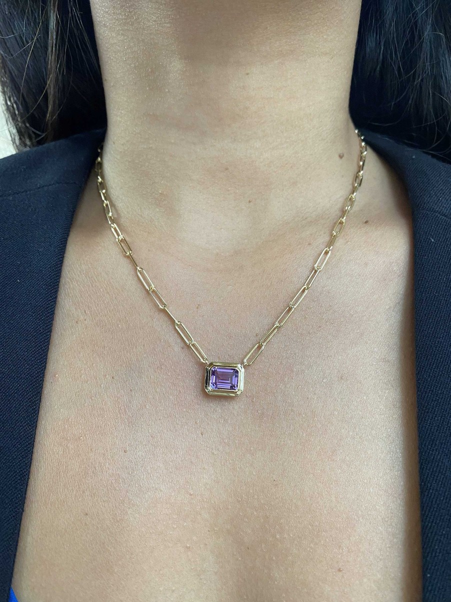 Necklaces & Pendants Bailey's Fine Jewelry | Goshwara Amethyst Emerald Cut East West Pendant Necklace