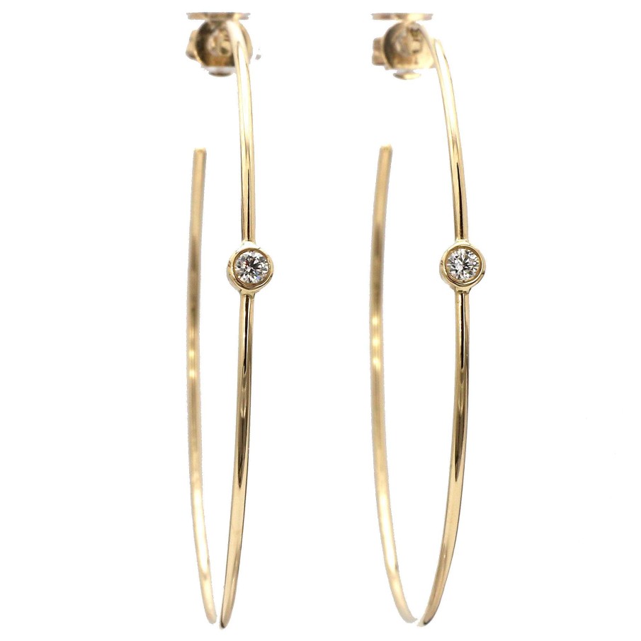 Earrings Bailey's Fine Jewelry | Thin 2 Round Hoop Earring With Single Bezel Diamond