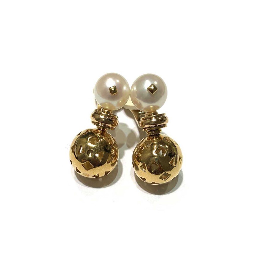 Earrings Bailey's Fine Jewelry | Bailey'S Estate Bvlgari Cultured Pearl And Gold Ball Drop Earrings