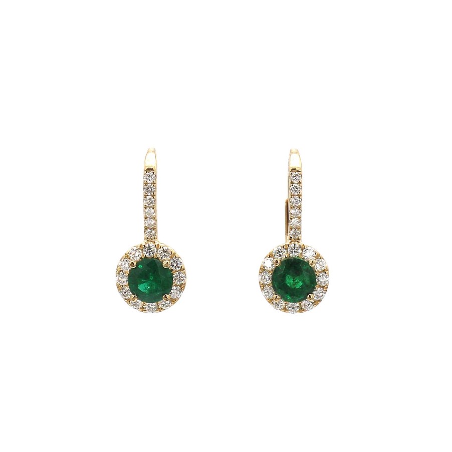 Earrings Bailey's Fine Jewelry | Round Emerald And Diamond Halo Euro Wire Earrings