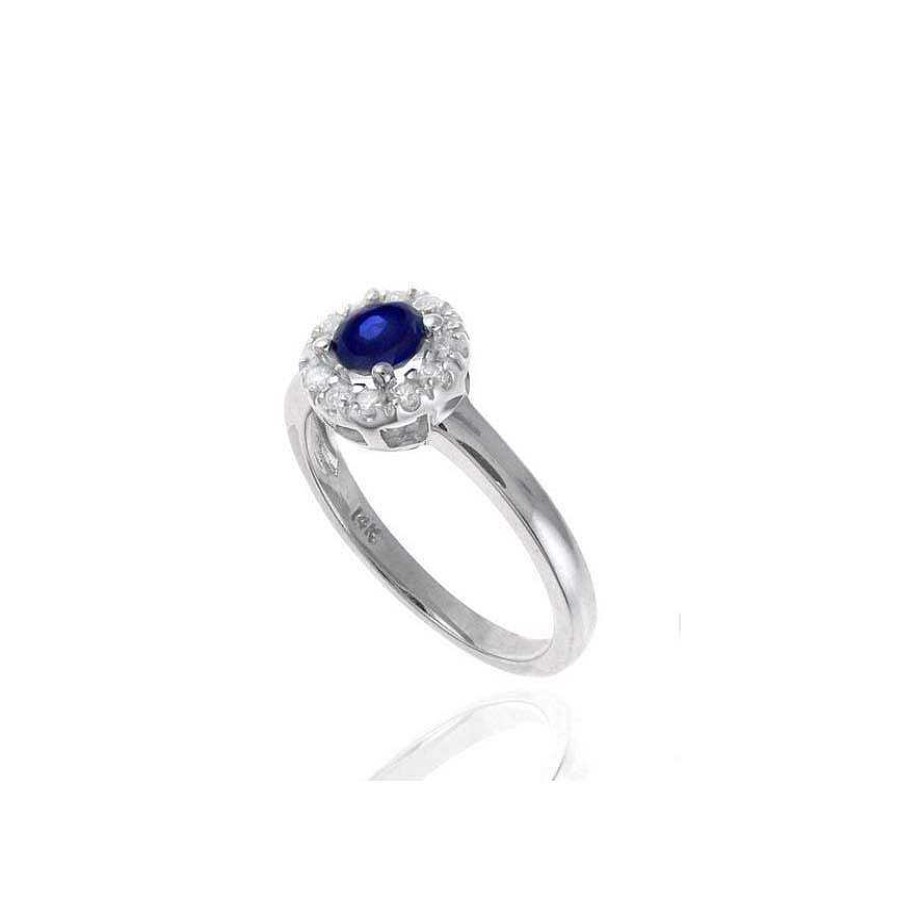 Fashion Rings Bailey's Fine Jewelry | Round Sapphire & Diamond Halo Ring In 14K White Gold