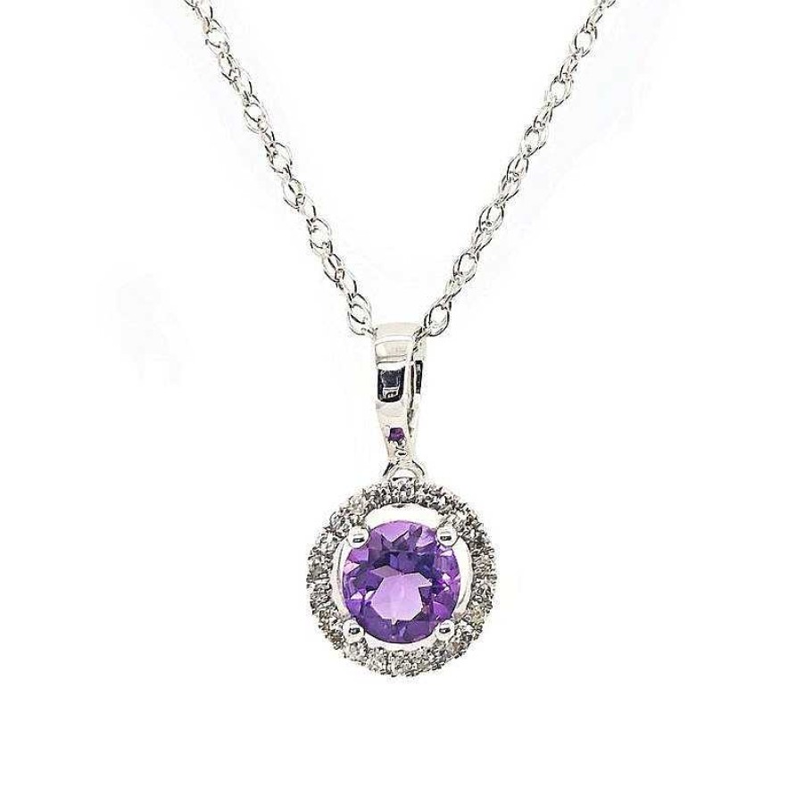 Necklaces & Pendants Bailey's Fine Jewelry | Amethyst & Diamond Halo Pendant Necklace In 14K White Gold