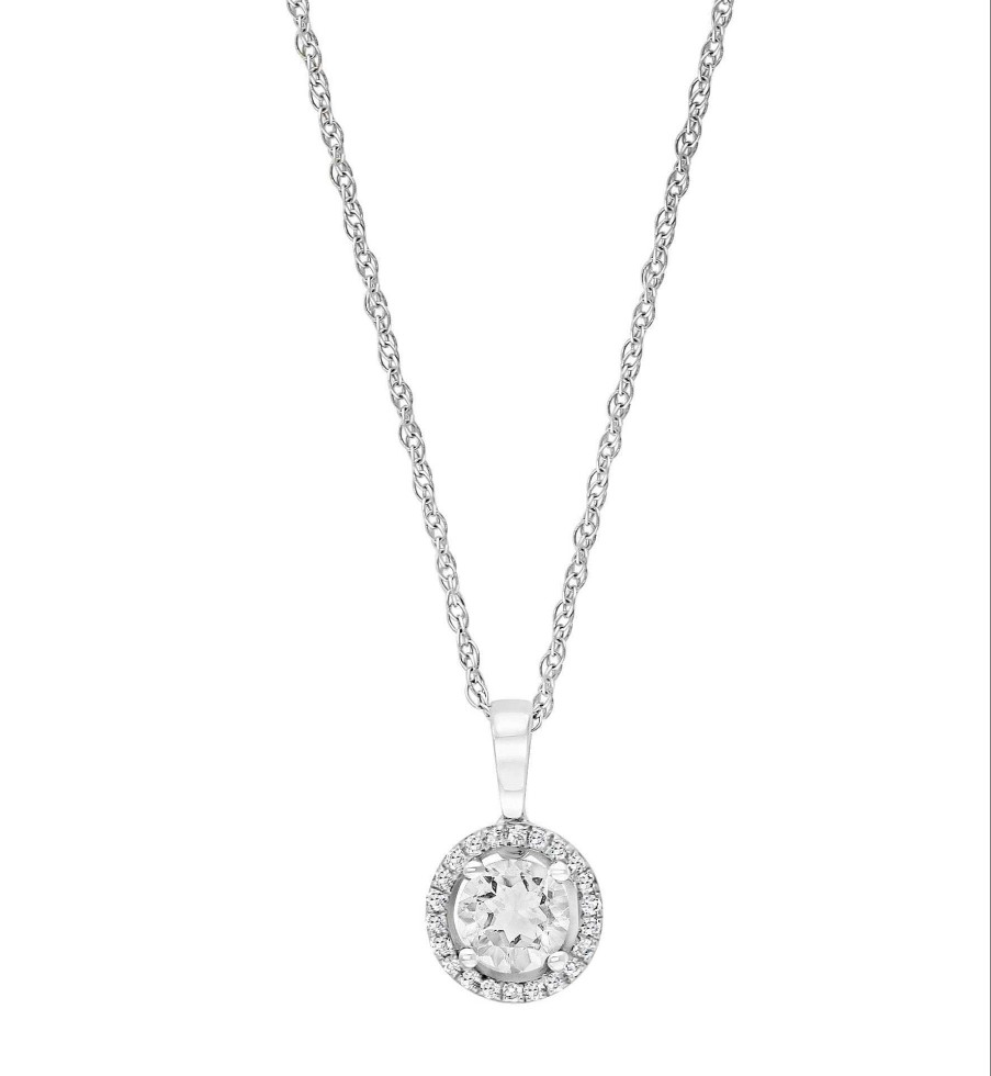 Necklaces & Pendants Bailey's Fine Jewelry | White Topaz & Diamond Halo Pendant Necklace In 14K White Gold