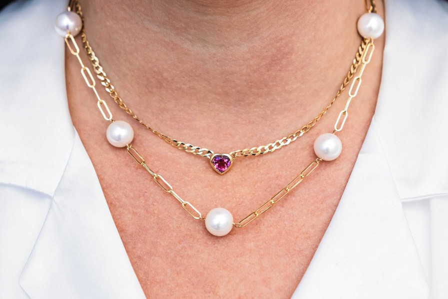 Necklaces & Pendants Bailey's | 14Kt Gold Paperclip Chain Pearl Station Necklace