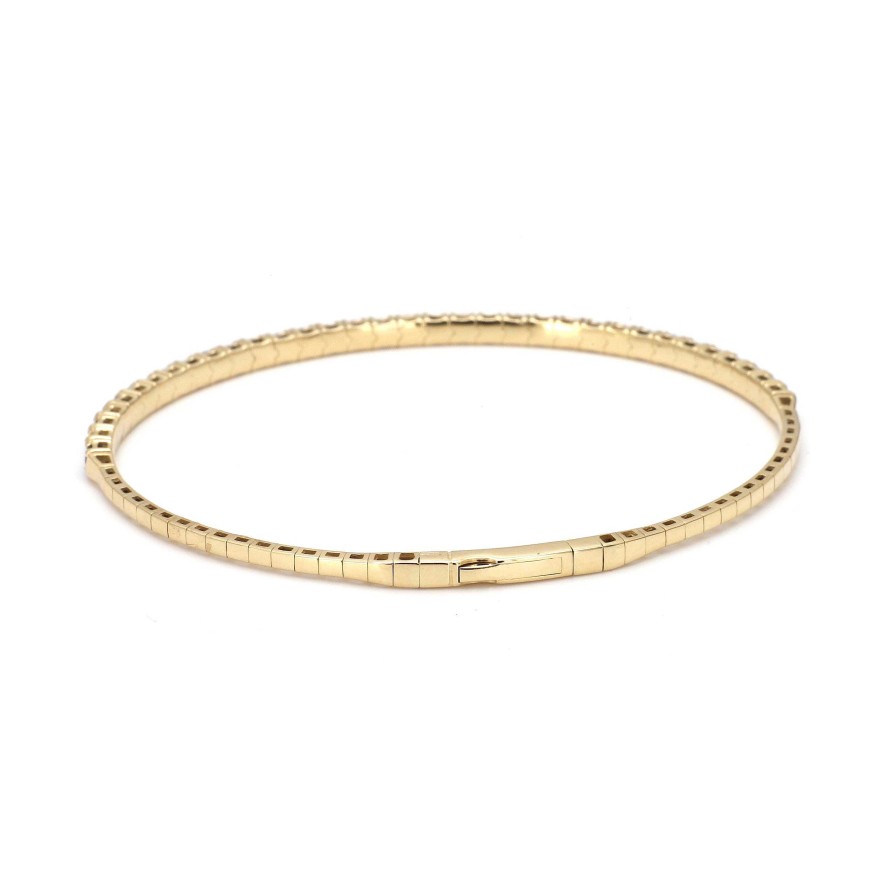 Bracelets & Bangles Bailey's Fine Jewelry | Yellow Gold Alternating Thin Diamond And Sapphire Bangle Bracelet