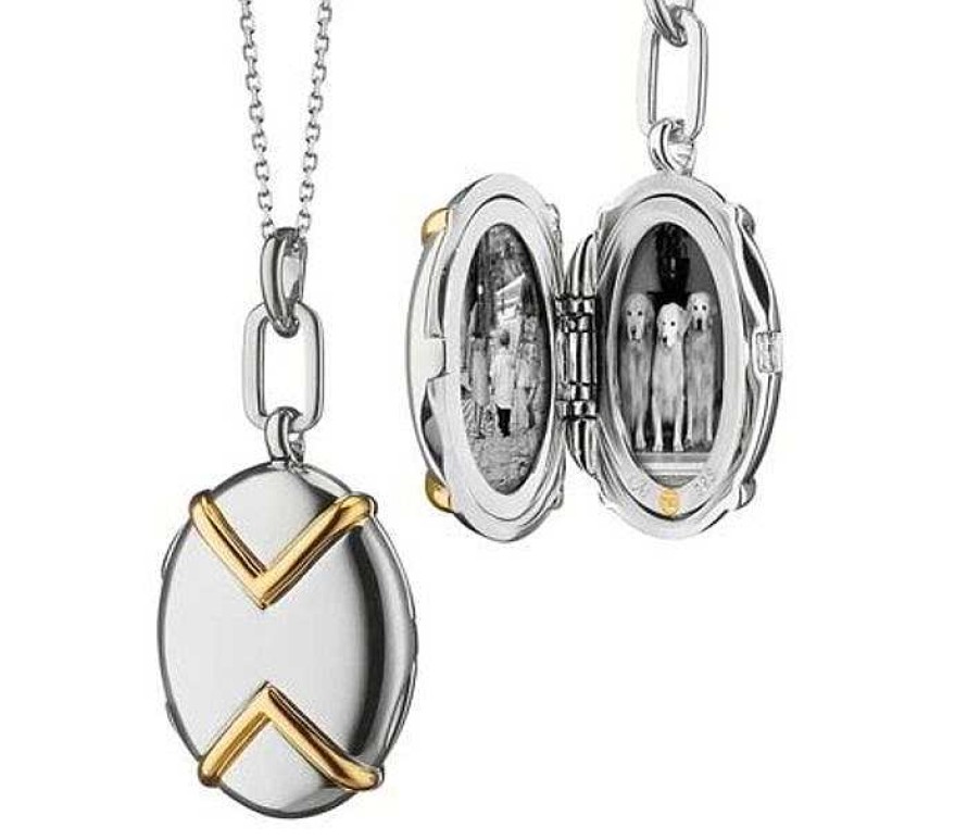 Lockets Monica Rich | Monica Rich Kosann Oval Two-Tone Locket With Chevron Detail