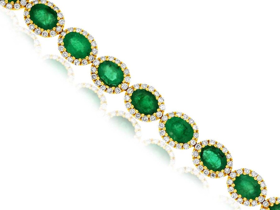 Bracelets & Bangles Bailey's Fine Jewelry | Oval Emerald & Diamond Bracelet In 14K Yellow Gold