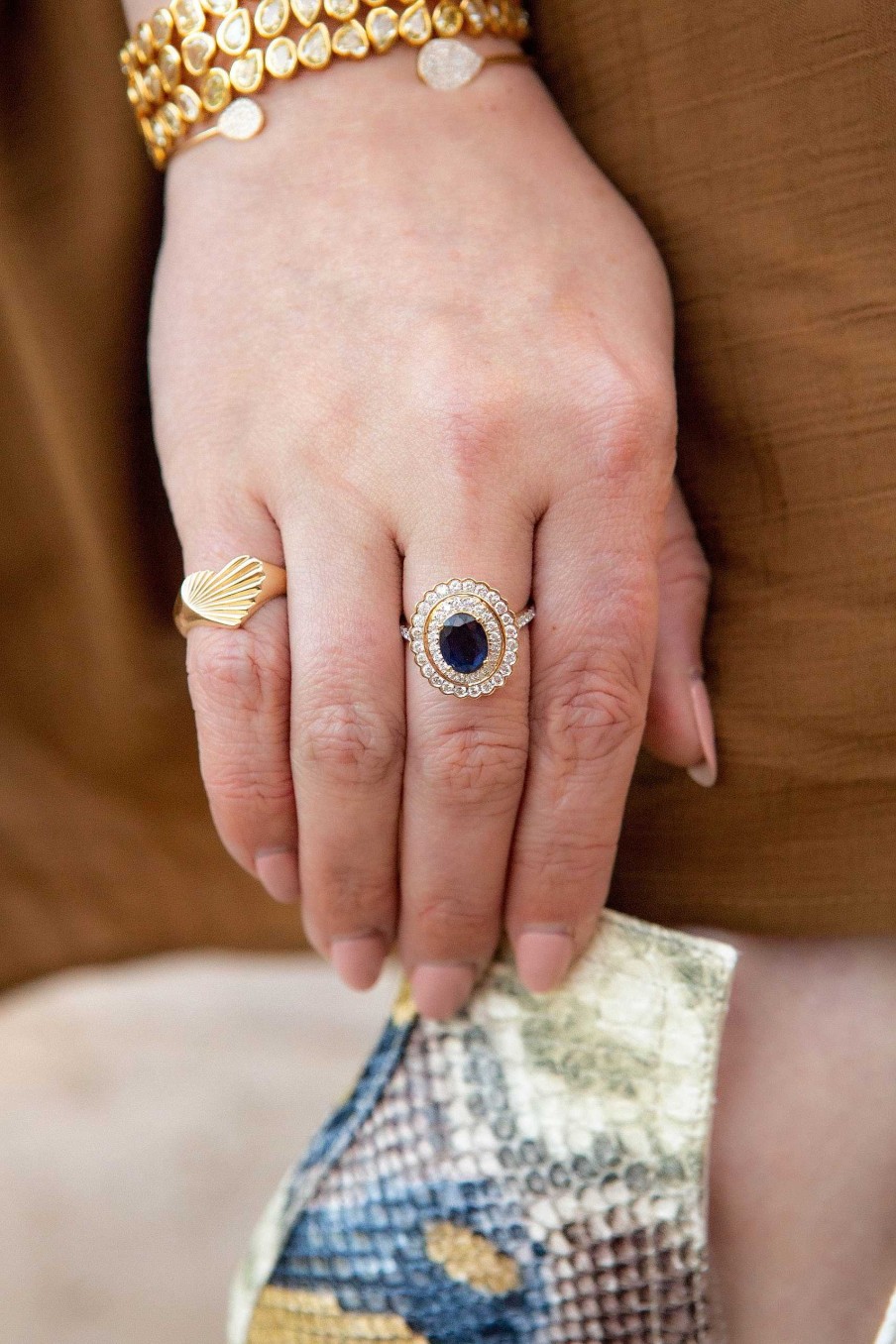 Fashion Rings Bailey's Fine Jewelry | Oval Blue Sapphire With Double Diamond Halo Ring