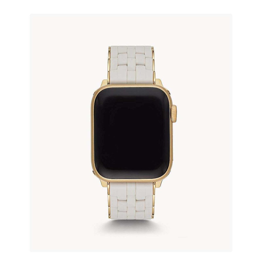 Watches Michele | Michele White Silicone And Yellow Gold Plate Apple Watch Bracelet