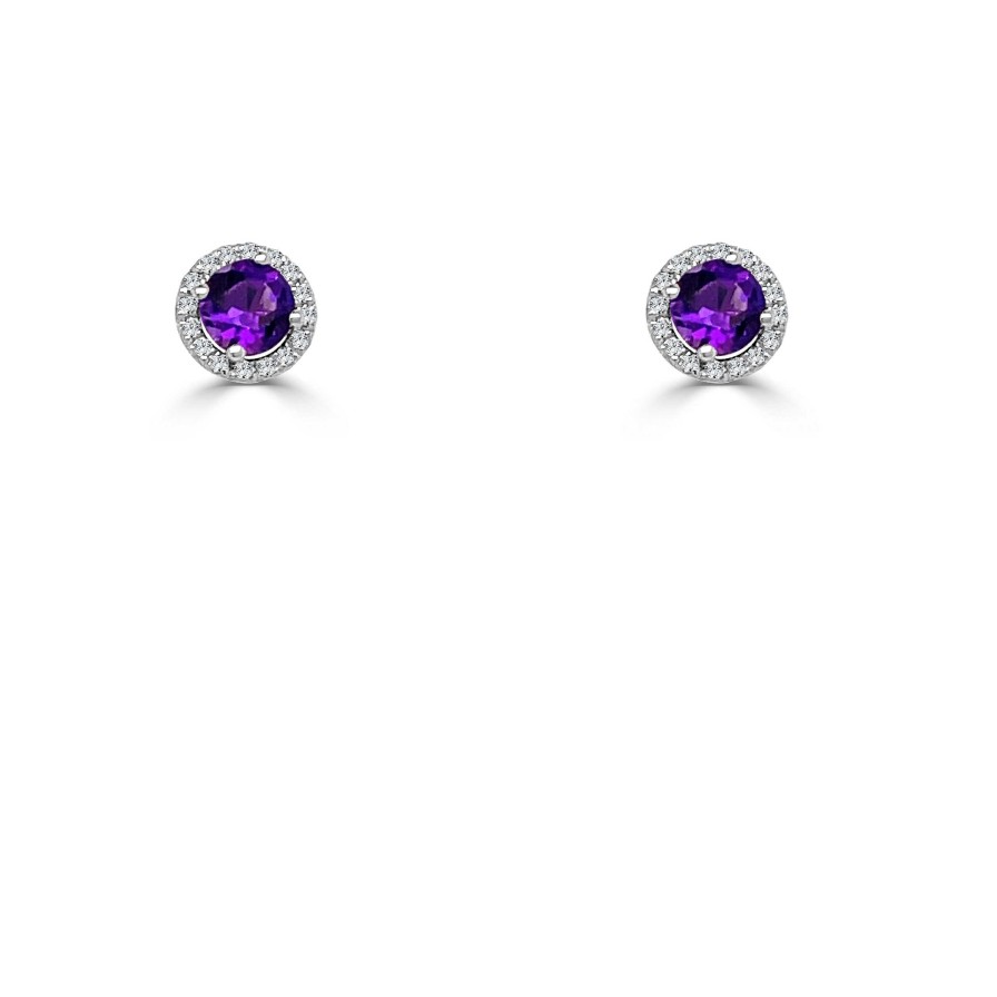 Earrings Bailey's | February Birthstone Diamond Halo Gold Stud Earrings