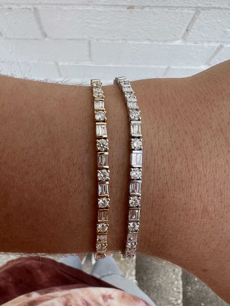 Bracelets & Bangles Bailey's Fine Jewelry | Baguette And Round Diamond Cut Line Bracelet In White Gold