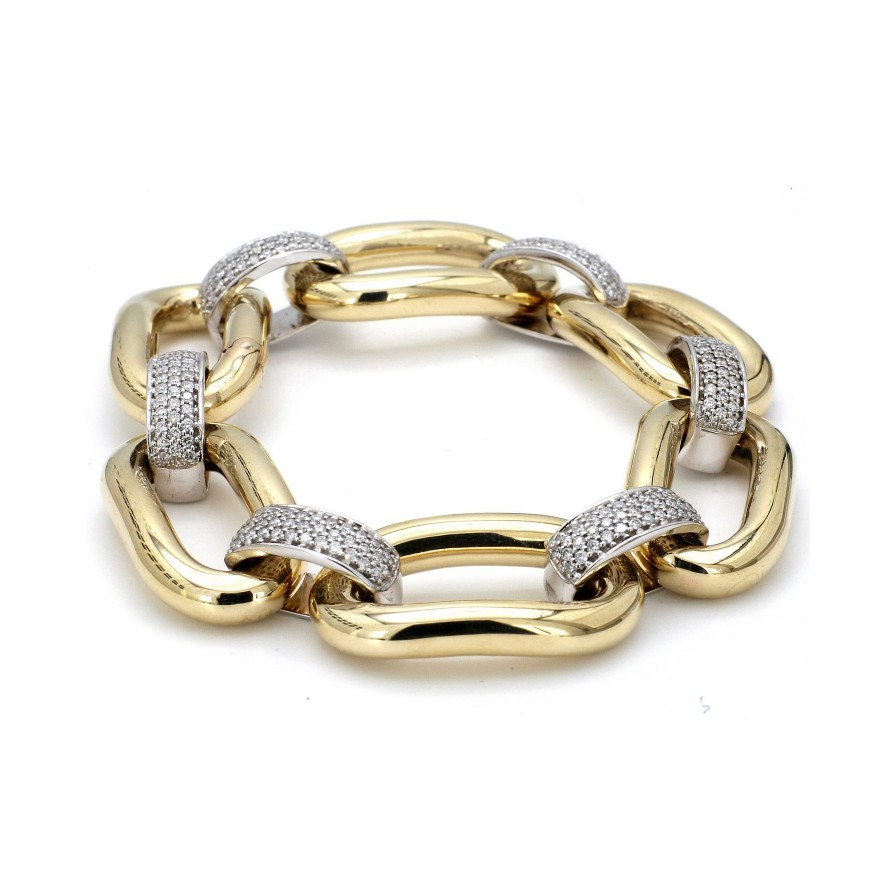 Bracelets & Bangles Bailey's Fine Jewelry | Yellow And White Gold Link Bracelet With Diamond Connectors