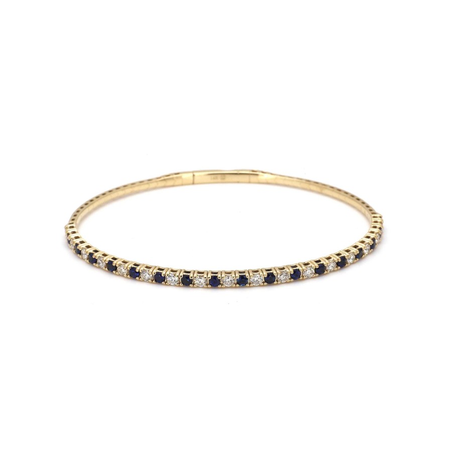 Bracelets & Bangles Bailey's Fine Jewelry | Yellow Gold Alternating Thin Diamond And Sapphire Bangle Bracelet