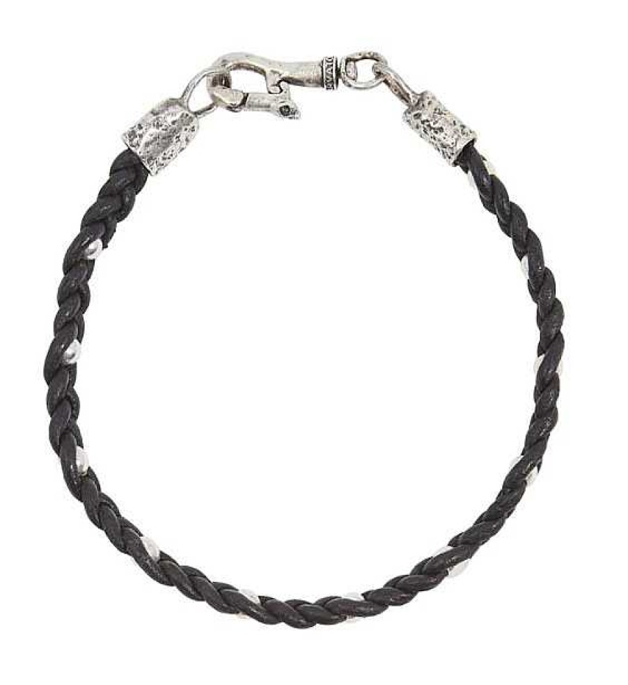 Bracelets & Bangles John Varvatos | John Varvatos Leather Braided Silver Single Strand Bracelet