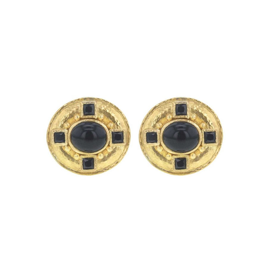 Earrings Elizabeth Locke | Elizabeth Locke Horizontal Oval Black Onyx Earring With Black Spinels