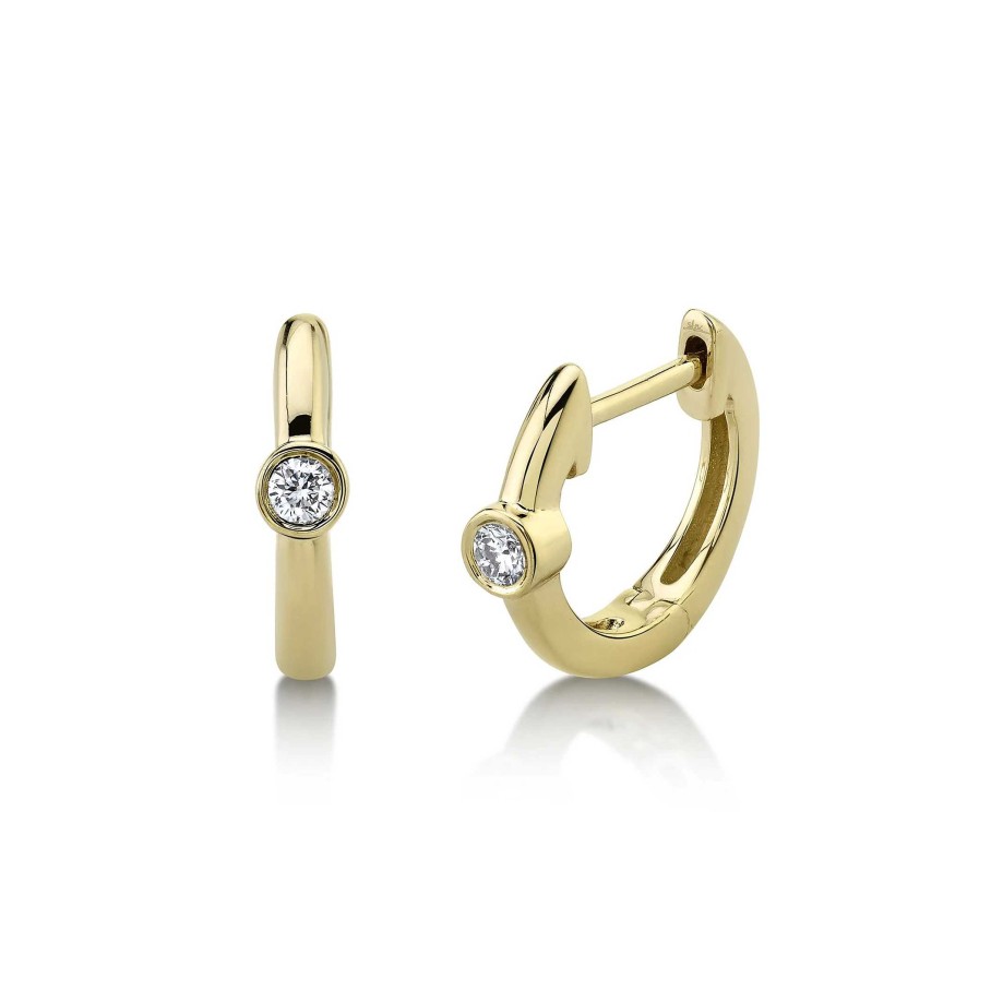 Earrings Bailey's Fine Jewelry | Bezel Set Diamond Huggie Hoop Earrings In 14K Yellow Gold