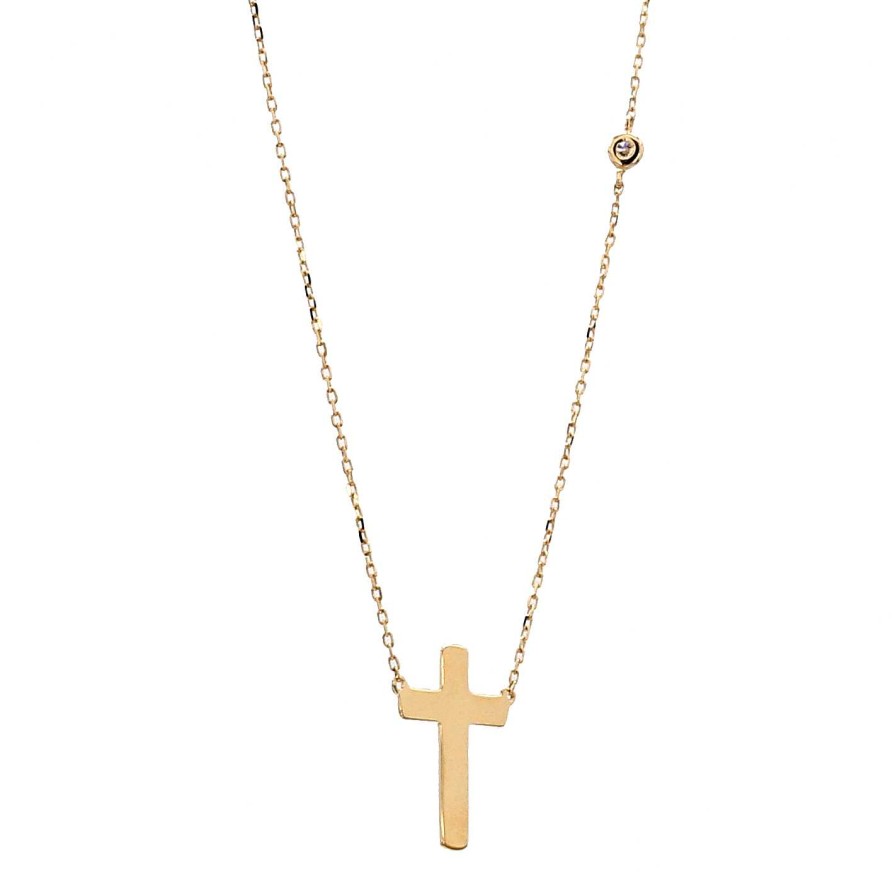 Necklaces & Pendants Bailey's Fine Jewelry | Cross Necklace With Diamond In 14K Yellow Gold