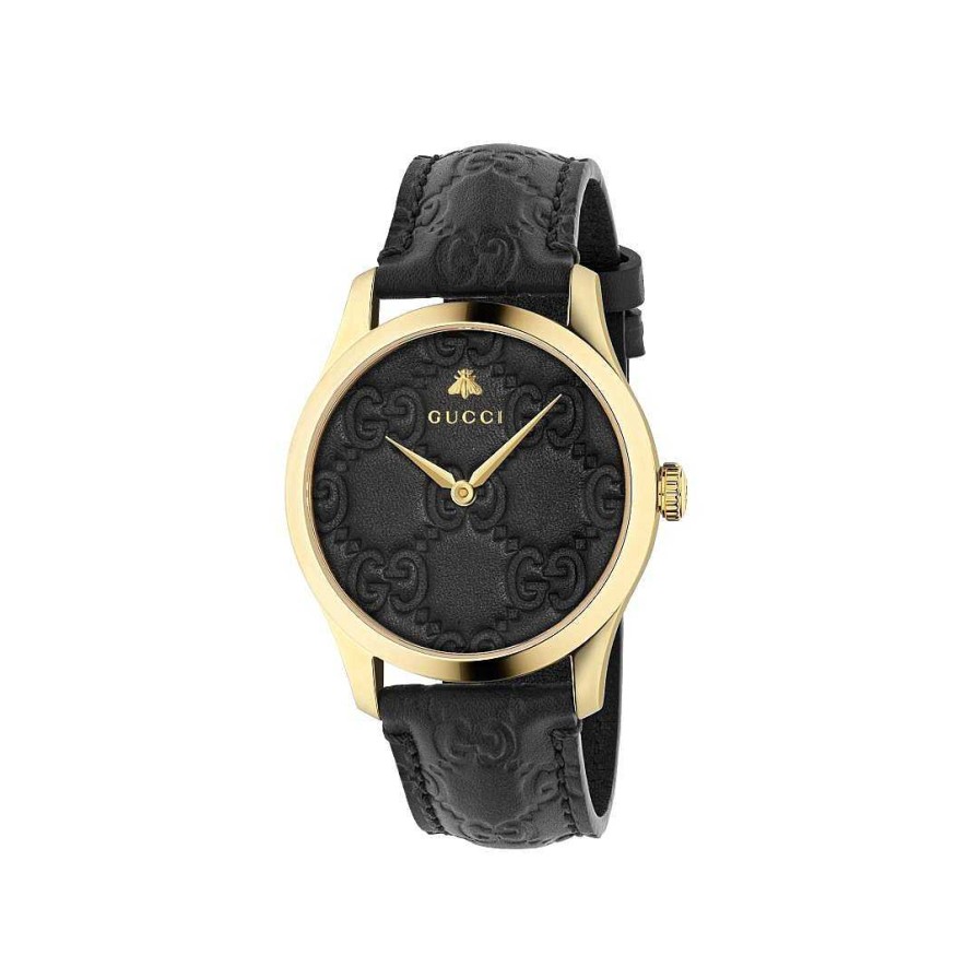 Watches Gucci | Gucci G-Timeless 38Mm Signature Black Leather Watch