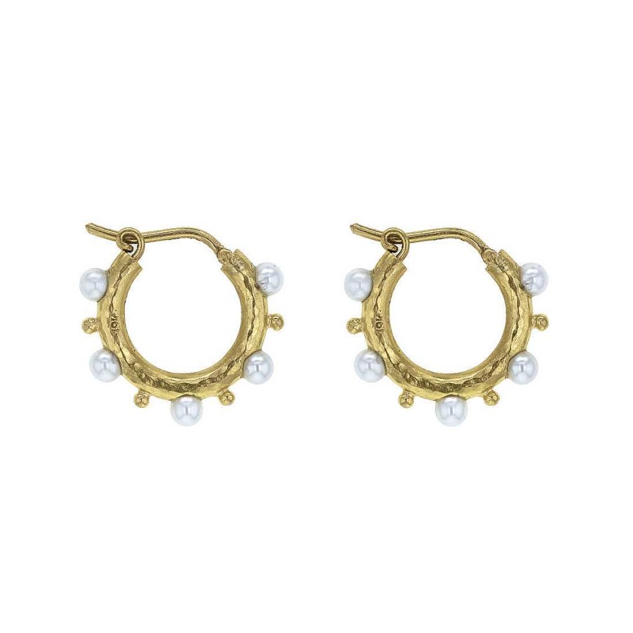 Earrings Elizabeth Locke | Elizabeth Locke Pearl And Gold Dot Hoops