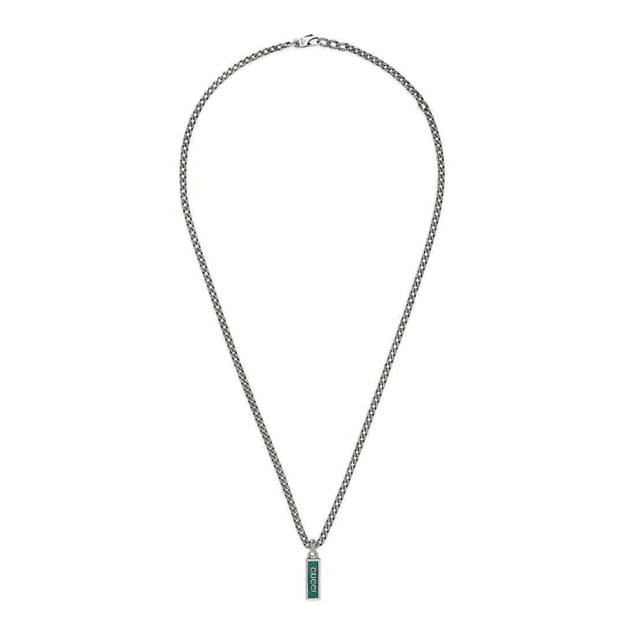 Necklaces & Pendants Gucci | Gucci Tag Turquoise Enamel Script Pendant Silver Necklace