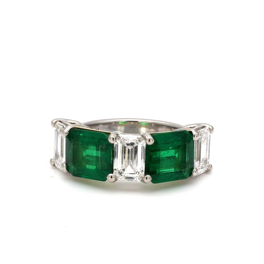 Fashion Rings Bailey's Fine Jewelry | Alternating Emerald Cut Diamond And Asscher Cut Emerald Ring