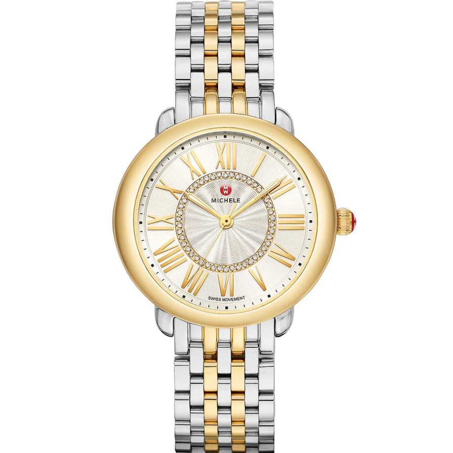 Watches Michele | Michele Serein Mid Stainless Steel And 18K Yellow Gold Plate Diamond Dial Watch